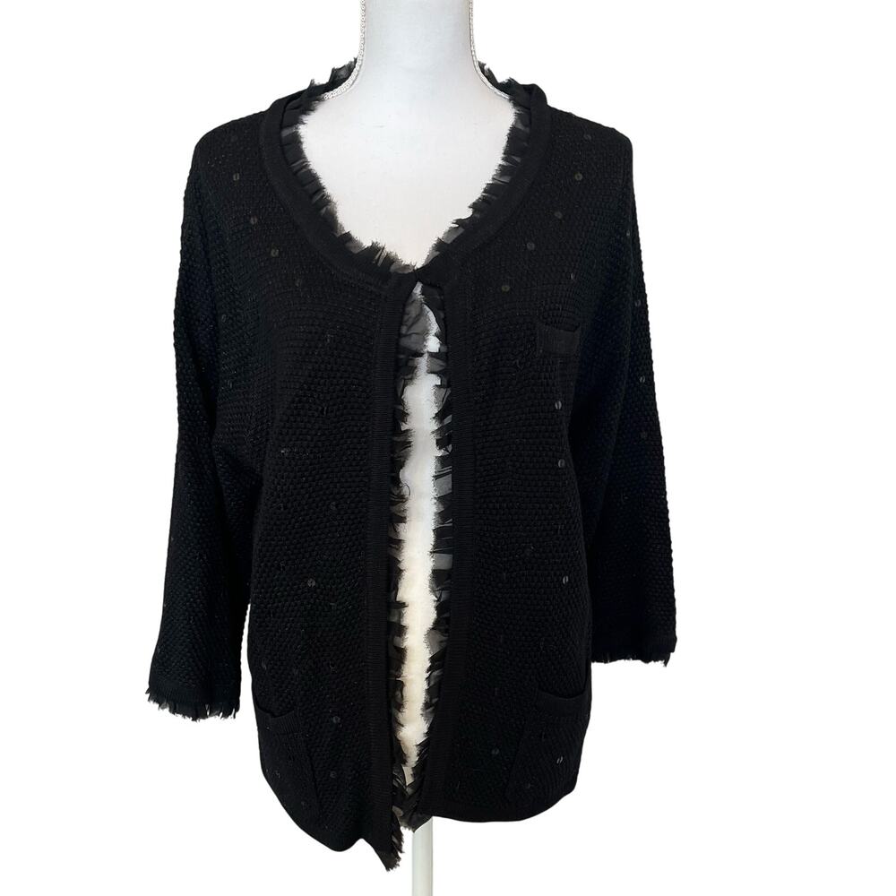 My Favorite Things Colleen Lopez Cardigan Sweater Size XL Black Sequins Open